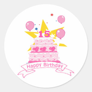 15 Year Old Birthday Cake Classic Round Sticker