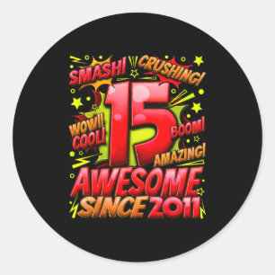 15 Year Old For Boys 15th Birthday Boy 15 Year Old Classic Round Sticker