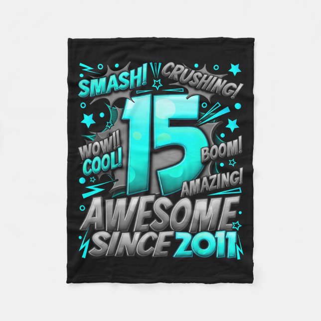 15 Year Old For Boys 15th Birthday Boy 15 Year Old Fleece Blanket (Front)