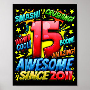15 Year Old For Boys 15th Birthday Boy 15 Year Old Poster