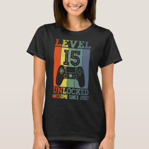 15 Year Old Level 15 Unlocked Video Gamer 15th Bir T-Shirt