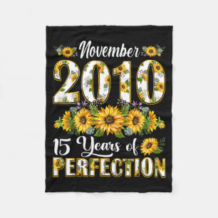 15 Year Old November 2010 Sunflower 15th Birthday Fleece Blanket