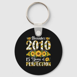 15 Year Old November 2010 Sunflower 15th Birthday  Keychain