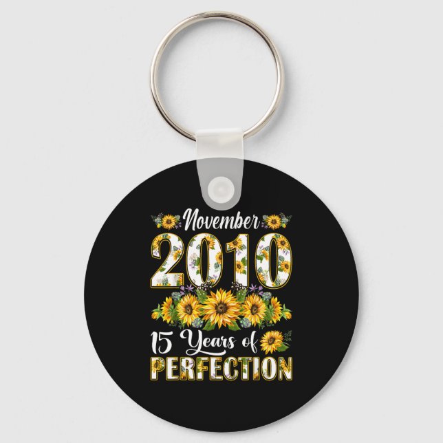 15 Year Old November 2010 Sunflower 15th Birthday  Keychain (Front)