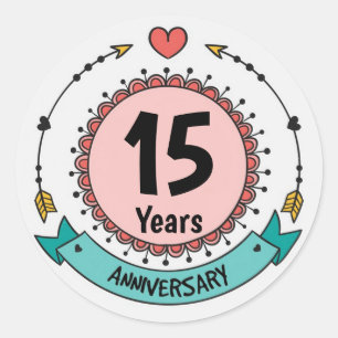15 Years Anniversary with Hearts and Arrows Classic Round Sticker