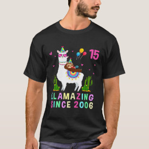 15 Years Old 15th Birthday Sloth Riding Llama Girl T-Shirt