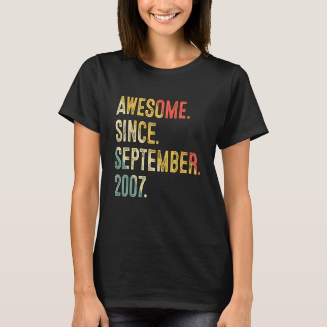 15 Years Old  Awesome Since September 2007 15th Bi T-Shirt (Front)