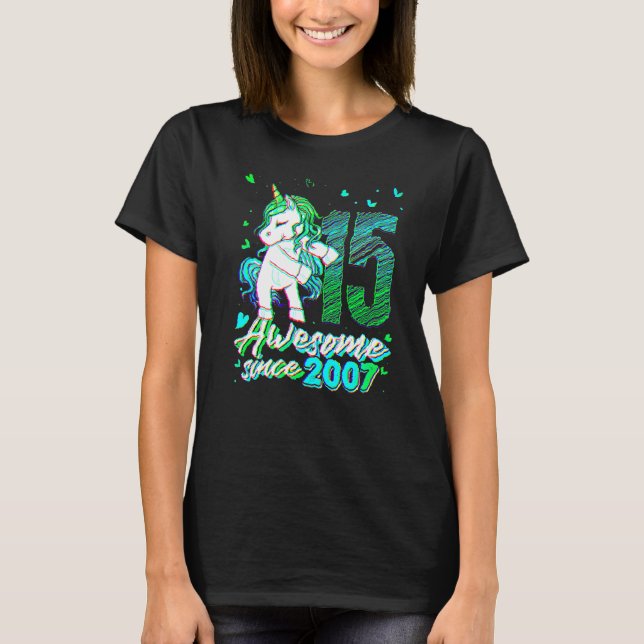 15 Years Old Unicorn Flossing 15th Birthday Unicor T-Shirt (Front)