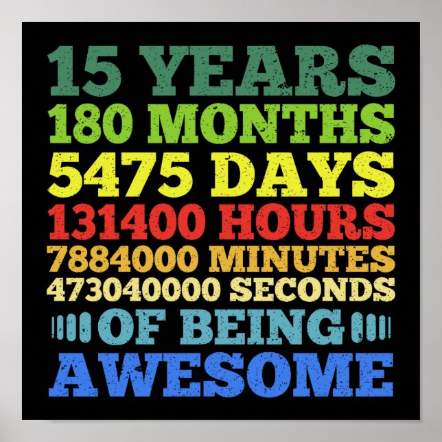 15 Years Old Vintage 180 Months 15th Birthday Poster (Front)