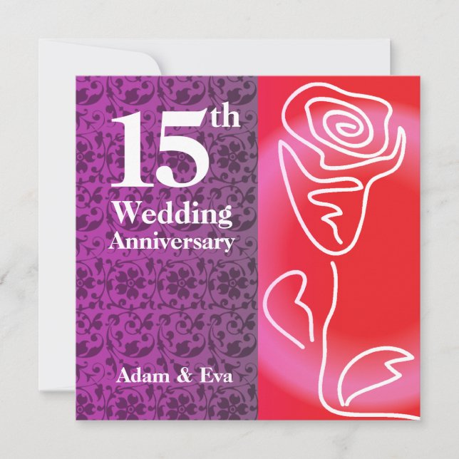 15e année Mariage Anniversaire Invitation Rose (Devant)