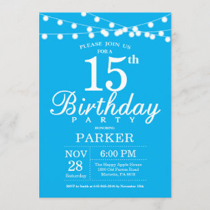 15e anniversaire Invitation Bleu