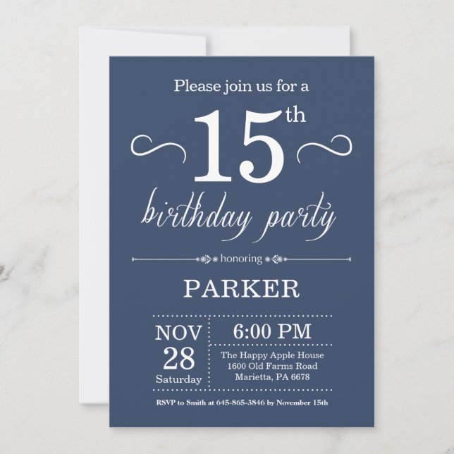15e anniversaire Invitation Blue (Devant)