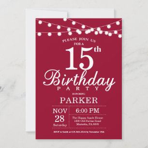 15e anniversaire Invitation Bourgogne Rouge