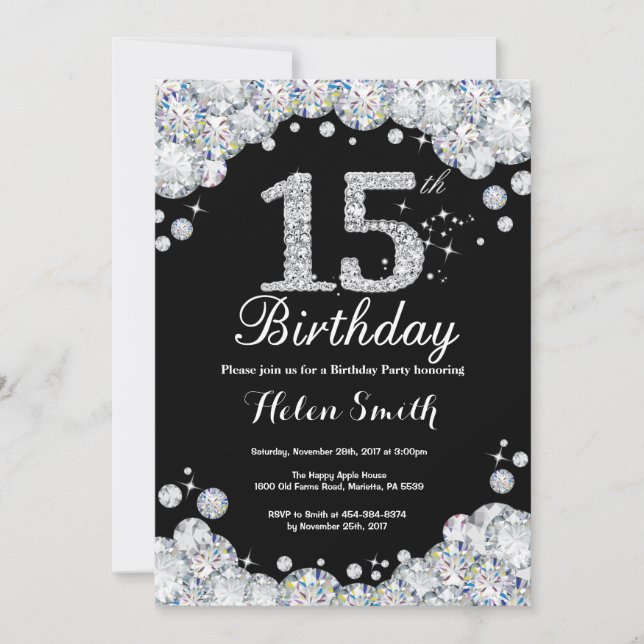 15e anniversaire Invitation Chalkboard Silver Diam (Devant)