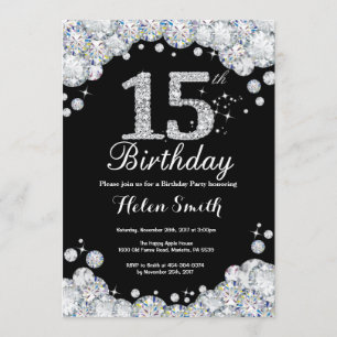 15e anniversaire Invitation Chalkboard Silver Diam