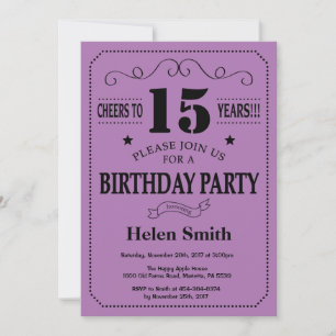 15e anniversaire Invitation Noir et violet