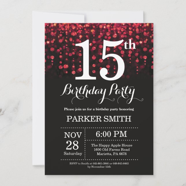 15e anniversaire Invitation Parties scintillant ro (Devant)