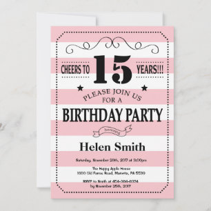 15e anniversaire Invitation Pink and White Stripes