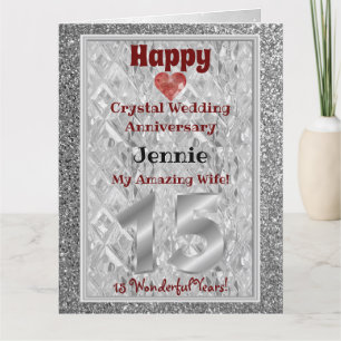 15e Carte d'anniversaire de Mariage Crystal pour f