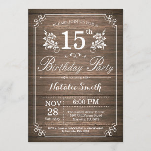 15ème invitation rustique d'anniversaire florale