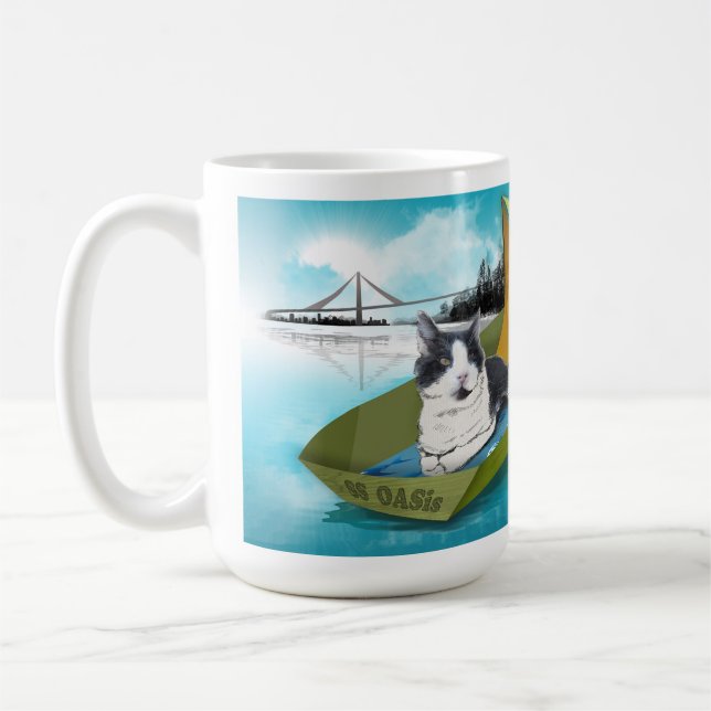 15oz Mug: Capt Oliver & the SS OASis (cat on boat) Coffee Mug (Left)