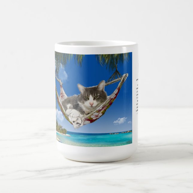 15oz Mug Corduroy in the Caribbean cat in hammock (Center)