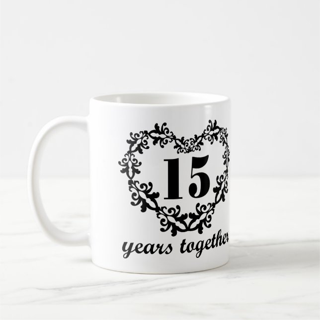 15th Anniversary 15 Years Together Heart Gift Mug (Left)