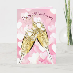 15th Anniversary Champagne Toast On Hearts Card