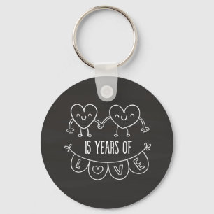 15th Anniversary Gift Chalk Hearts Keychain