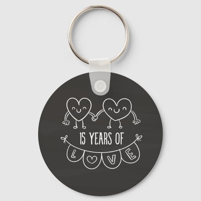 15th Anniversary Gift Chalk Hearts Keychain (Front)