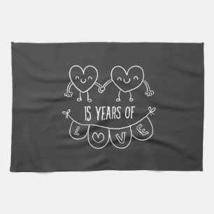 15th Anniversary Gift Chalk Hearts Kitchen Towel