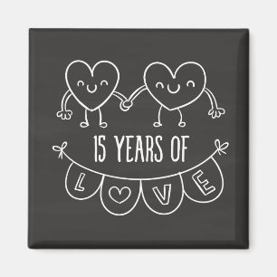 15th Anniversary Gift Chalk Hearts Magnet