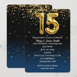 15th Anniversary Gold Balloons & Confetti Invitati Invitation