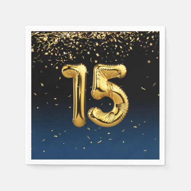 15th Anniversary Gold Balloons  Napkin (Front)