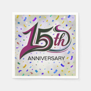 15th Anniversary Text With Party Confetti Napkin