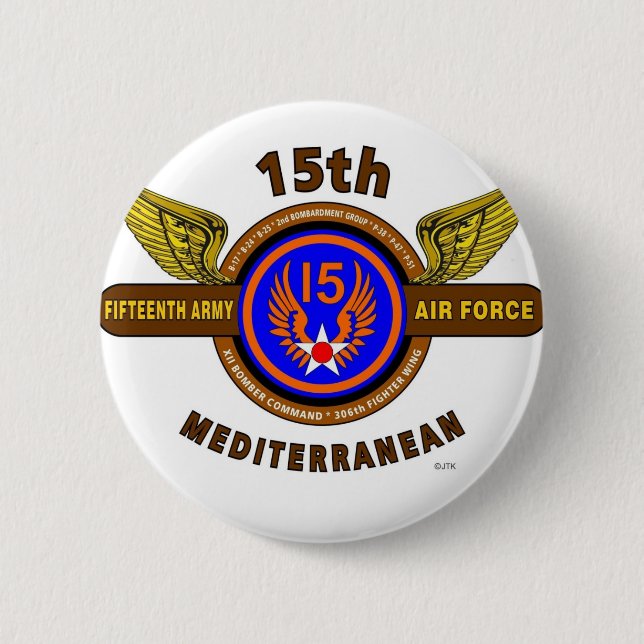 15TH ARMY AIR FORCE "ARMY AIR CORPS" WW II 2 INCH ROUND BUTTON (Front)