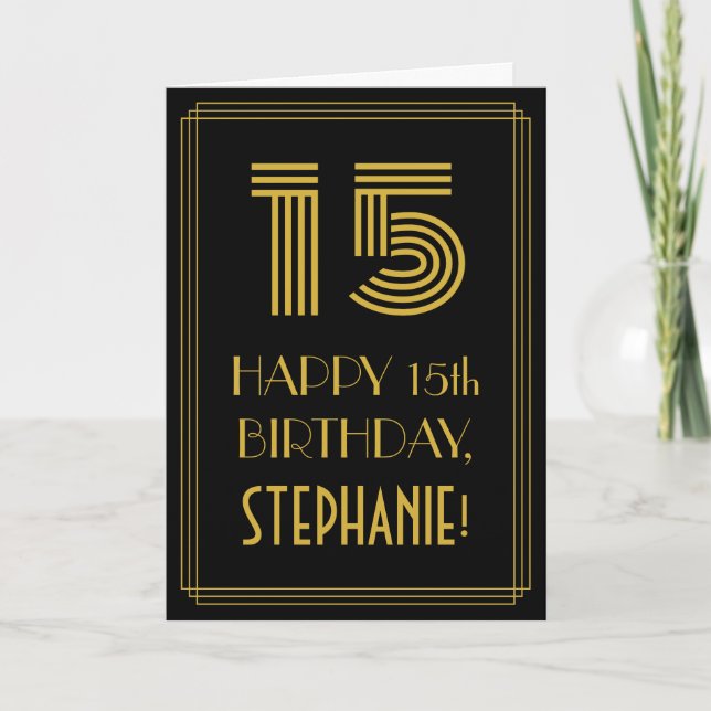 15th Birthday: Art Deco Inspired Look "15" & Name Card (Front)