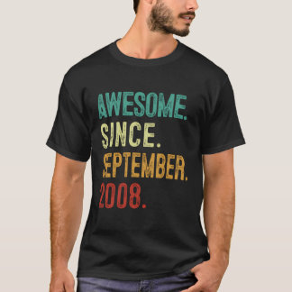 15Th Birthday Awesome Since September 2008 15 Year T-Shirt