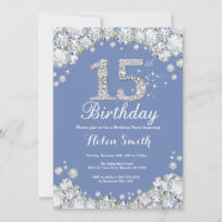 15th Birthday Blue and Silver Diamond