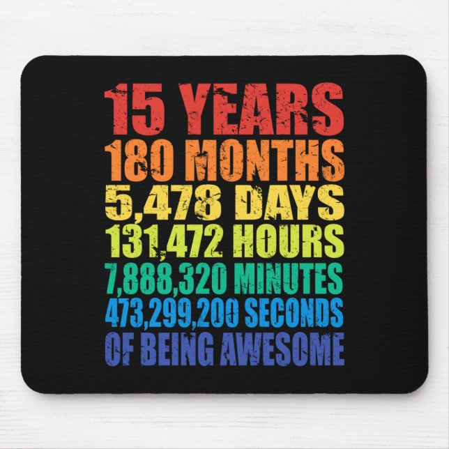 15th Birthday, Boys &amp; Girls, Cool 15 Years Of  Mouse Pad (Front)