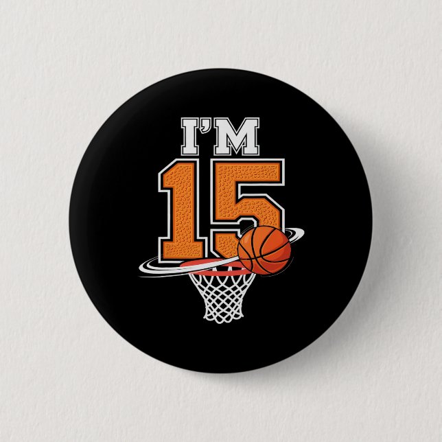15th Birthday Boys Sketll Player Sport 15 Years Ol 2 Inch Round Button (Front)