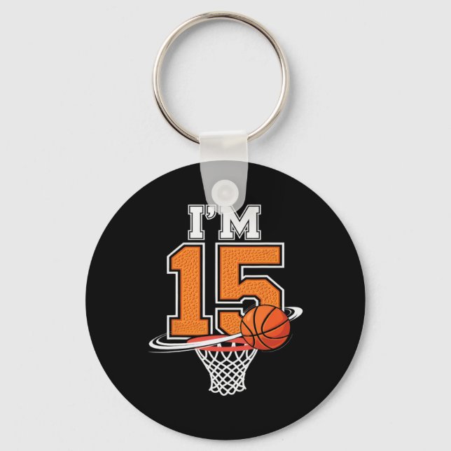 15th Birthday Boys Sketll Player Sport 15 Years Ol Keychain (Front)