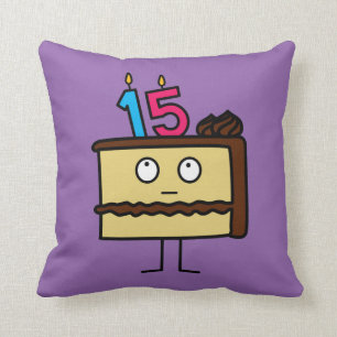 15th Birthday Cake with Candles Throw Pillow