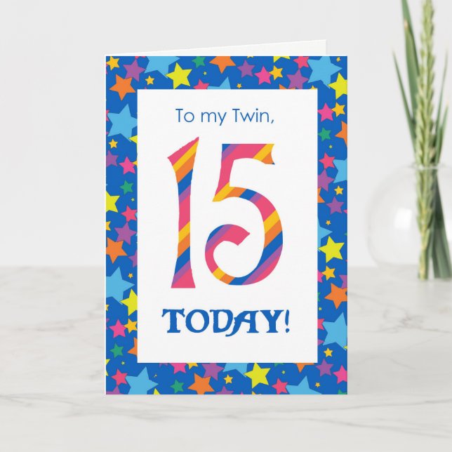 15th Birthday Card for a Twin Stripes and Stars (Front)