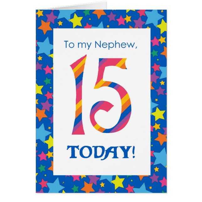 15th Birthday Card for Nephew, Stripes and Stars (Front)