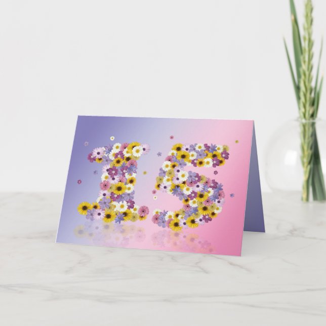 15th birthday card with flowery letters (Front)