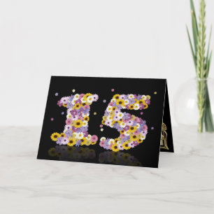 15th birthday card with flowery letters