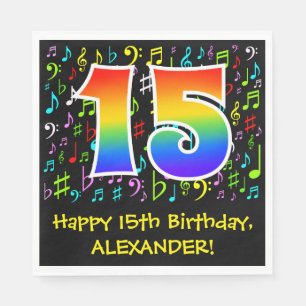 15th Birthday - Colourful Music Symbols, Rainbow 1 Napkin