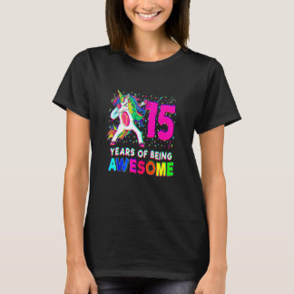 15th Birthday Dabbing Unicorn Party  15 Years Old  T-Shirt