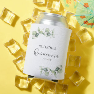 15th Birthday Eucalyptus Greenery Quinceanera Can Cooler